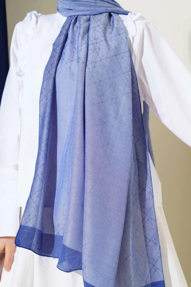 Desenli Koza Etol Şal İndigo -22 - Resim 3