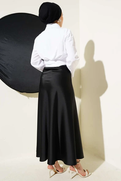 Çapraz Düğmeli Bağlamalı Kısa Gömlek Beyaz - Resim 3