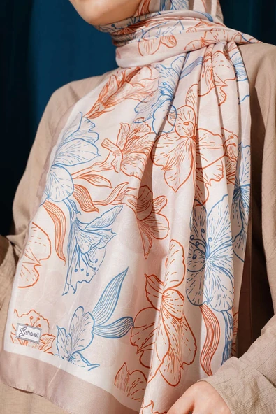 Antik Çiçekli Soft Şal Latte - Resim 4