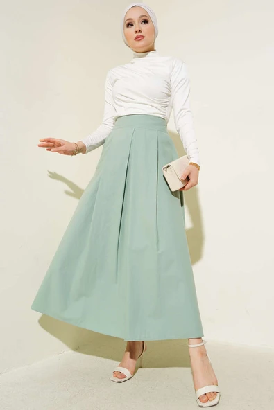 Geniş Pileli Cepli Etek Mint - 2