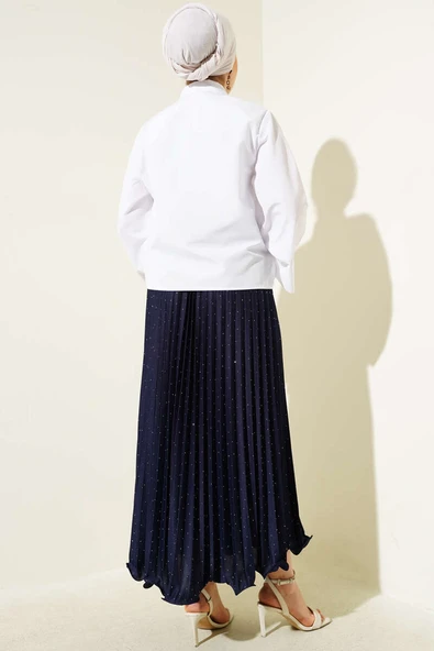 Düğmeli Yan Bağlamalı Kısa Gömlek Beyaz - Resim 3