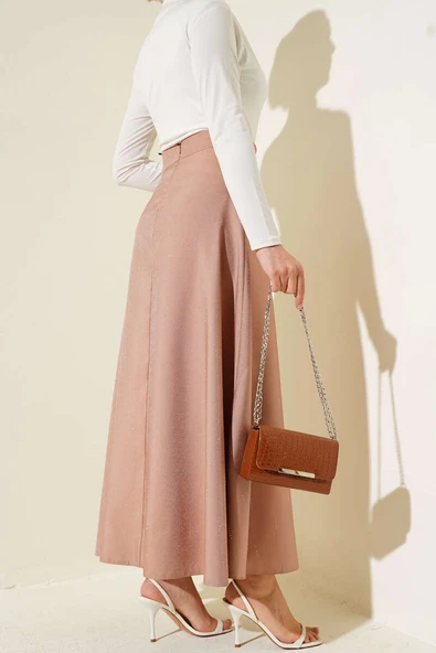 Sıra Taşlı Etek Camel - Resim 3