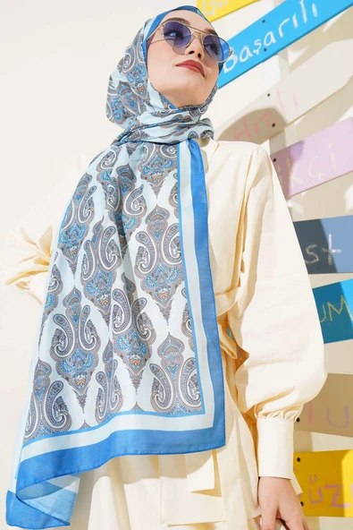 Antik Paisley Desen Şal Buz Mavisi - Resim 2