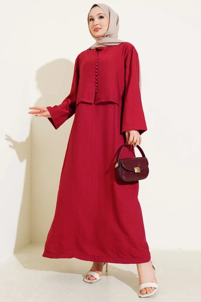 Brit Düğmeli Bluzlu Jile İkili Takım Bordo ürün görseli 1