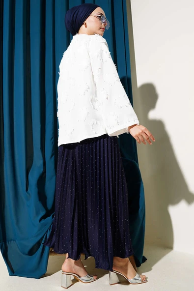 Püsküllü Bağlamalı Kimono Beyaz - Resim 3