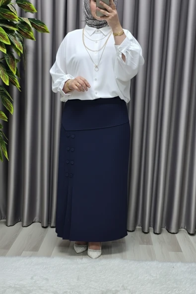 Kadın Giyim Büyük Beden Suna Düğmeli Etek - Resim 4