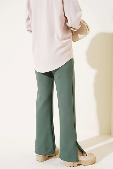 Paça Yırtmaçlı Scuba Pantolon Haki - Resim 3