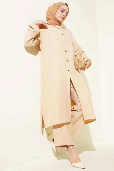 Hakim Yaka Düğmeli İkili Takım Camel ürün görseli 1