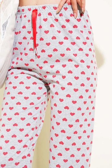 Kalp Desenli Pijama Altı Gri - Resim 4