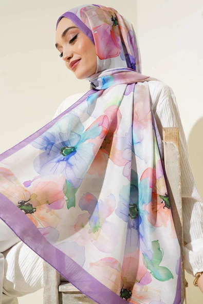 Menekşe Desen Şal Lila - Resim 2