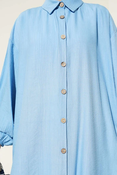 Tahta Düğmeli Uzun Tunik Bebe Mavi - Resim 4