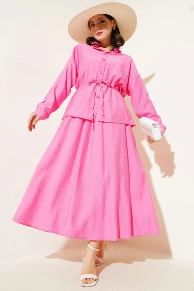 Beli Tünelli Etekli İkili Takım Fuşya ürün görseli 1