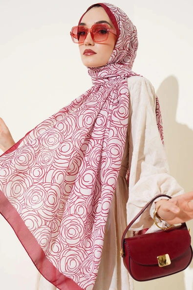 Çizgi Gül Desen Soft Şal Pudra - Resim 2