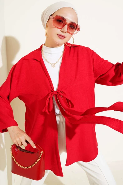 Önden Bağlamalı Kimono Kırmızı