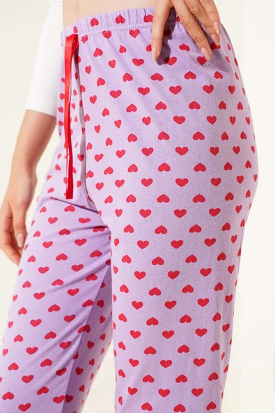 Kalp Desenli Pijama Altı Lila - Resim 4
