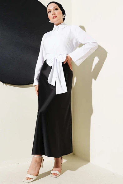 Çapraz Düğmeli Bağlamalı Kısa Gömlek Beyaz - Resim 2