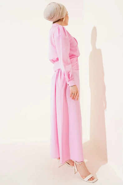 V Alerli Ceketli Jile Takım Pembe - Resim 3