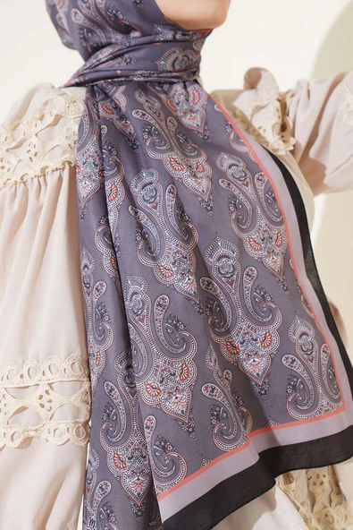 Antik Paisley Desen Şal Füme - Resim 4