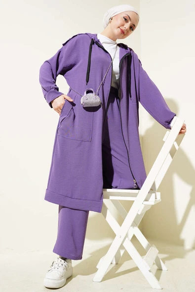 Omuz Apoletli Uzun Hırkalı Ayrobin İkili Takım Lila ürün görseli 1