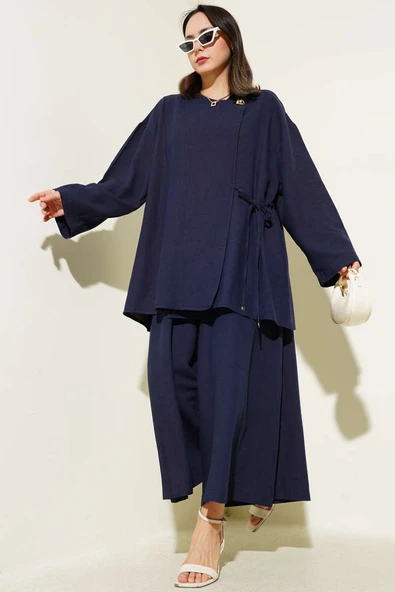 Yanı İp Bağcıklı Salaş İkili Takım Lacivert - Resim 2