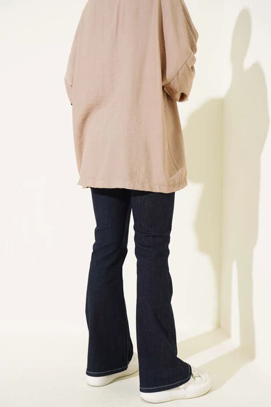 Dikişli İspanyol Paça Kot Pantolon Lacivert - Resim 3