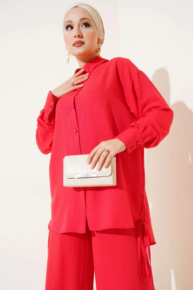 Yanları İp Detaylı İkili Takım Alizarin - Resim 2