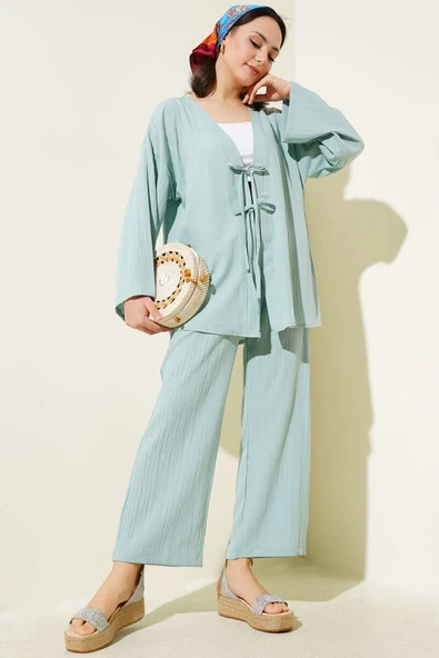 Önü İp Bağcıklı Krinkıl İkili Takım Mint ürün görseli 1