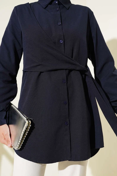 Yandan Bağlamalı Tunik Lacivert - Resim 4