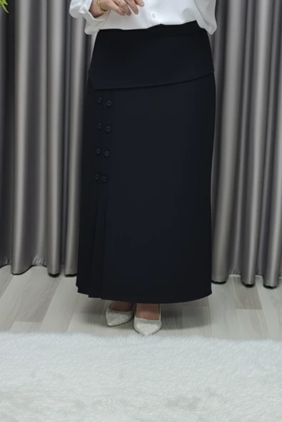 Kadın Giyim Büyük Beden Suna Düğmeli Etek - Resim 9