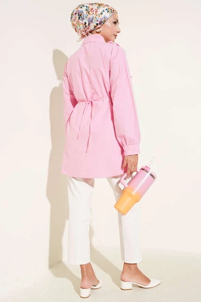 Omuz Fırfırlı İncili Gömlek Pembe - Resim 3