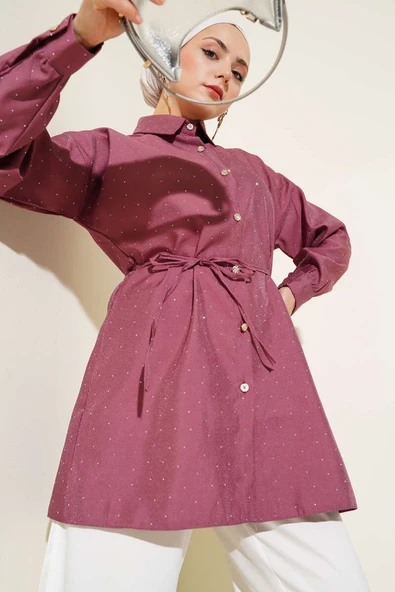 Minik Taş Süslemeli Gömlek Magenta ürün görseli 1