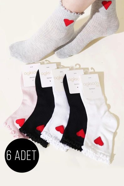 Bayan 6lı Kalpli Kısa Konç Çorap Asorti 1 ürün görseli