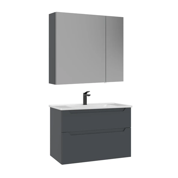 Orka Messina 85 cm Mat Antrasit Banyo Dolabı Alt Modül Lavabo - Resim 2