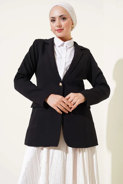 Cep Kapaklı Tek Düğmeli Blazer Ceket Siyah ürün görseli 1