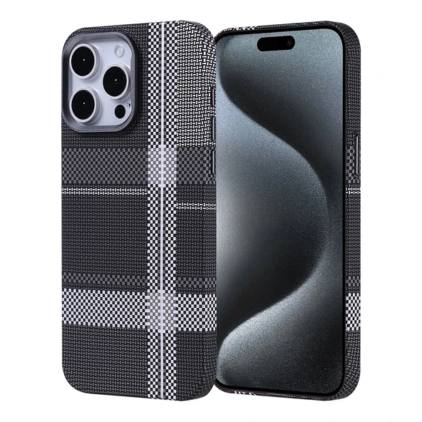 Apple iPhone 15 Pro Kılıf M-safe Şarj Özellikli Karbon Fiber Görünümlü Zore Nekst Kapak ürün görseli