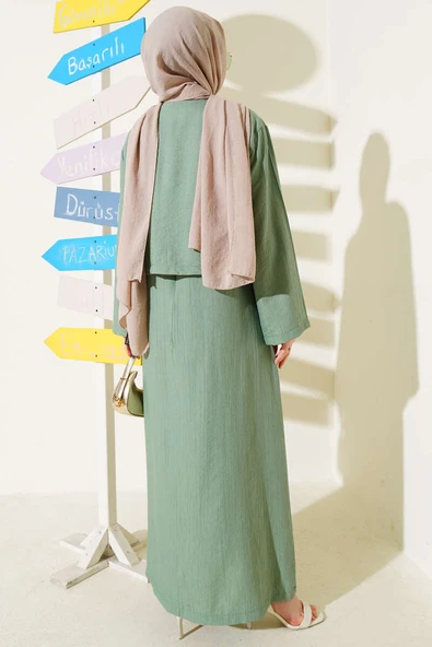 Brit Düğmeli Bluzlu Jile İkili Takım Çağla Yeşili - Resim 3