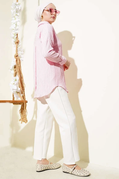 Ağaç Kabuğu Basic Gömlek Pembe - Resim 3