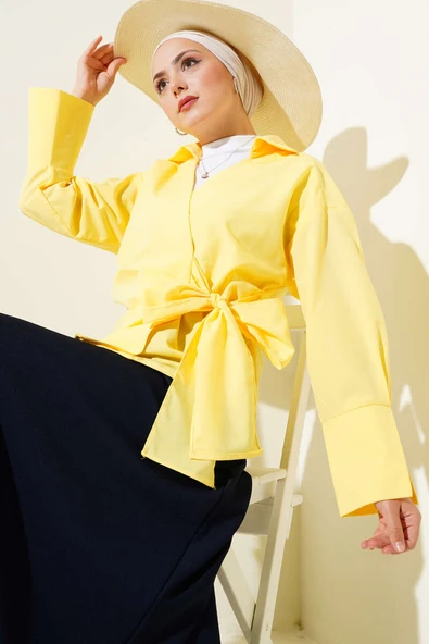 Yandan Bağlamalı Bluz Sarı ürün görseli