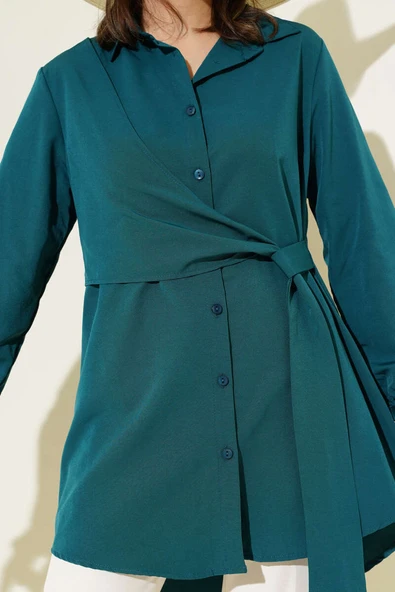 Yandan Bağlamalı Tunik Petrol - Resim 4