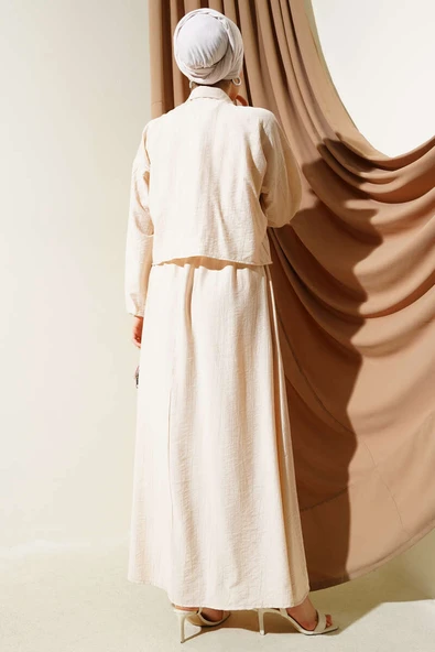 Fermuarlı Lastikli Hırkalı Jile İkili Takım Bej - Resim 3