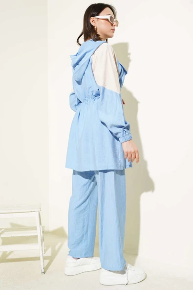 Göğüs Cep Kapaklı Garnili İkili Takım Mavi - Resim 3