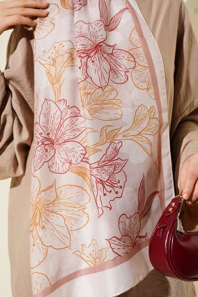 Antik Çiçekli Soft Şal Mocha - Resim 4