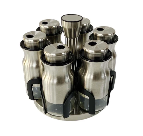 Masaüstü Baharat Takımı Döner Standlı İnox Gri ürün görseli 1