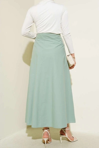 Geniş Pileli Cepli Etek Mint - 3