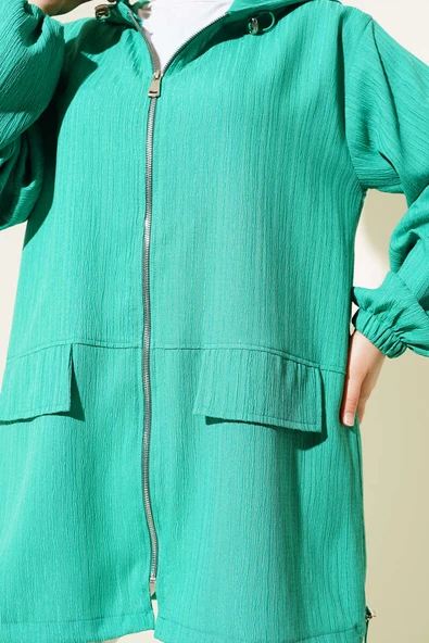 Kapüşonlu Fermuarlı Ağaç Kabuğu Kap Yeşil - Resim 4