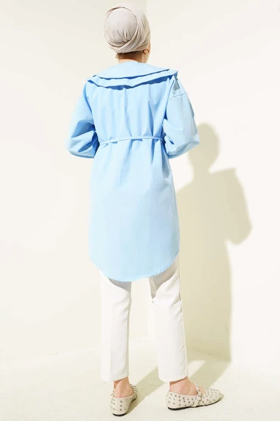 Çift Yaka İp Kuşaklı Gömlek Bebe Mavi - Resim 3