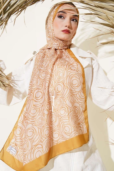 Çizgi Gül Desen Soft Şal Yağ Yeşili - Resim 2