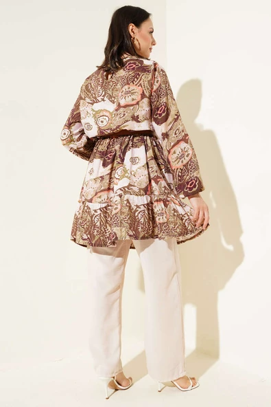 Etnik Desenli Kemerli Tunik İkili Takım Haki - Resim 3