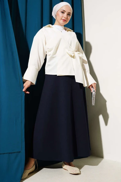 Yandan Bağlamalı Bluz Ekru - Resim 2