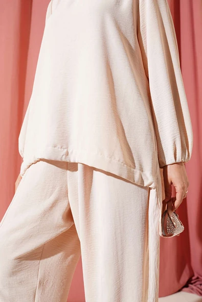 Ayrobin Şalvarlı İkili Takım Bej - Resim 4